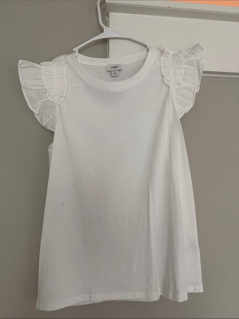 J. Crew White Ruffle Sleeve Tank